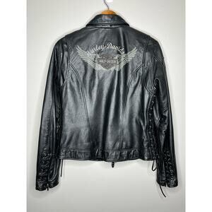 Harley Davidson Womens 100% Genuine Leather Biker Riding Mob Wife Jacket M